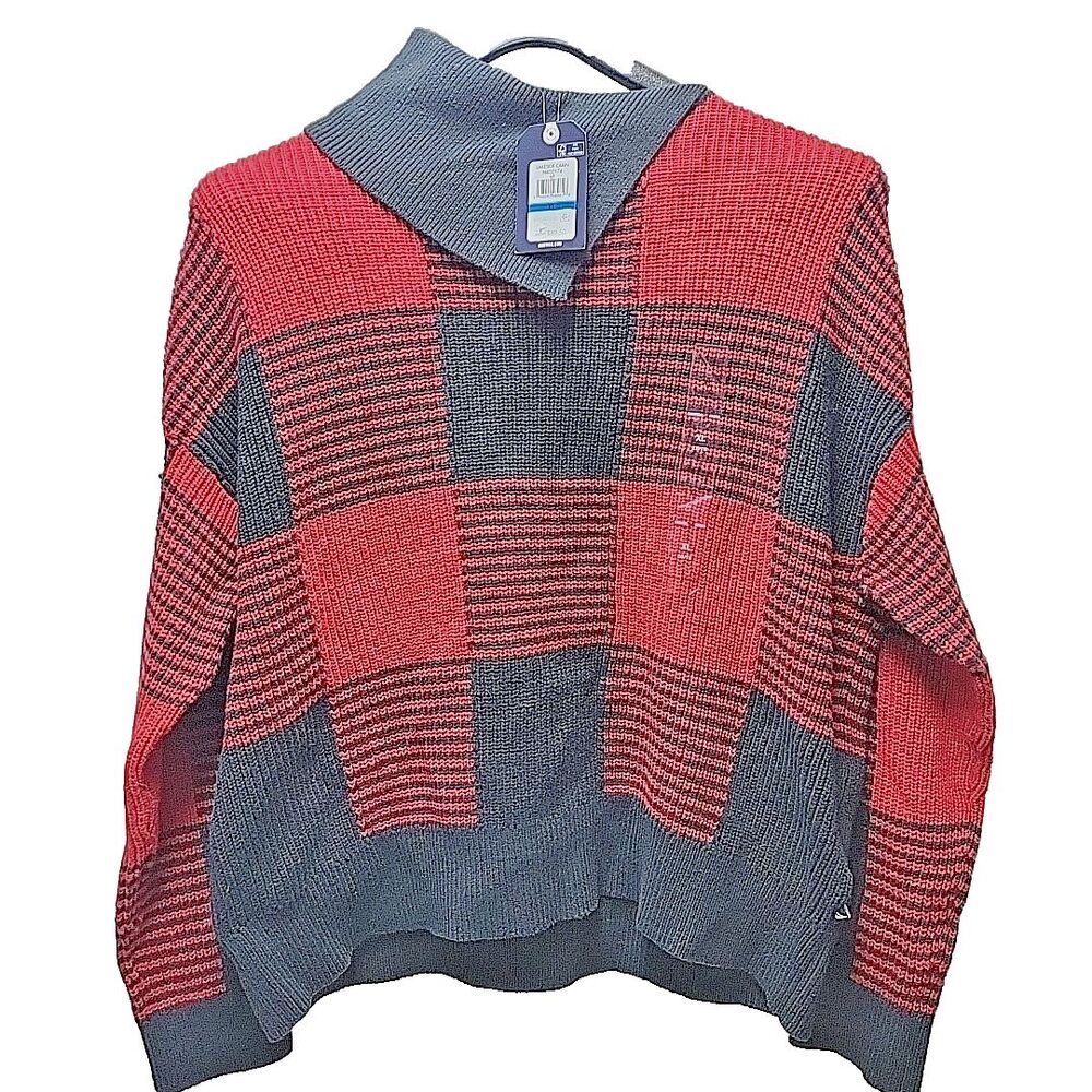 Nautica Jeans Women's Lakeside Cabin Knit Sweater XL Buffalo Check Red Black - Picture 3 of 8